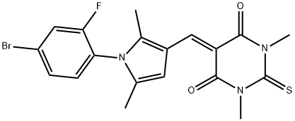 5-{[1-(4-bromo-2-fluorophenyl)-2,5-dimethyl-1H-pyrrol-3-yl]methylene}-1,3-dimethyl-2-thioxodihydro-4,6(1H,5H)-pyrimidinedione 化学構造式