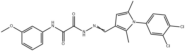 2-(2-{[1-(3,4-dichlorophenyl)-2,5-dimethyl-1H-pyrrol-3-yl]methylene}hydrazino)-N-(3-methoxyphenyl)-2-oxoacetamide 化学構造式