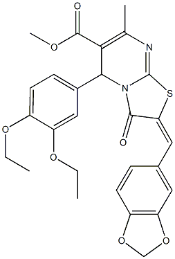 445428-94-4 methyl 2-(1,3-benzodioxol-5-ylmethylene)-5-(3,4-diethoxyphenyl)-7-methyl-3-oxo-2,3-dihydro-5H-[1,3]thiazolo[3,2-a]pyrimidine-6-carboxylate