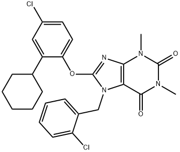 7-(2-chlorobenzyl)-8-(4-chloro-2-cyclohexylphenoxy)-1,3-dimethyl-3,7-dihydro-1H-purine-2,6-dione Structure