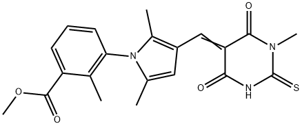 methyl 3-{2,5-dimethyl-3-[(1-methyl-4,6-dioxo-2-thioxotetrahydro-5(2H)-pyrimidinylidene)methyl]-1H-pyrrol-1-yl}-2-methylbenzoate Struktur
