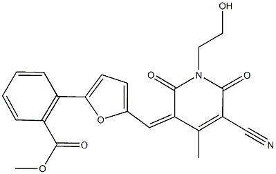 methyl 2-{5-[(5-cyano-1-(2-hydroxyethyl)-4-methyl-2,6-dioxo-1,6-dihydropyridin-3(2H)-ylidene)methyl]-2-furyl}benzoate Struktur