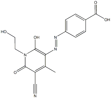 4-{[5-cyano-2-hydroxy-1-(2-hydroxyethyl)-4-methyl-6-oxo-1,6-dihydro-3-pyridinyl]diazenyl}benzoic acid 化学構造式