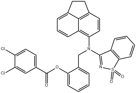 2-{[1,2-dihydroacenaphthylen-5-yl(1,1-dioxido-1,2-benzisothiazol-3-yl)amino]methyl}phenyl 3,4-dichlorobenzoate Structure