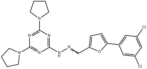 5-(3,5-dichlorophenyl)-2-furaldehyde [4,6-di(1-pyrrolidinyl)-1,3,5-triazin-2-yl]hydrazone,445456-27-9,结构式