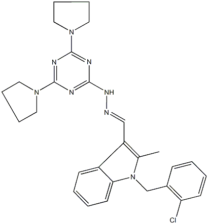 1-(2-chlorobenzyl)-2-methyl-1H-indole-3-carbaldehyde (4,6-dipyrrolidin-1-yl-1,3,5-triazin-2-yl)hydrazone,445456-33-7,结构式