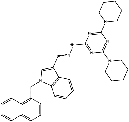 1-(1-naphthylmethyl)-1H-indole-3-carbaldehyde (4,6-dipiperidin-1-yl-1,3,5-triazin-2-yl)hydrazone Structure