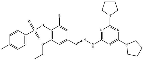 2-bromo-4-{2-[4,6-di(1-pyrrolidinyl)-1,3,5-triazin-2-yl]carbohydrazonoyl}-6-ethoxyphenyl 4-methylbenzenesulfonate 结构式