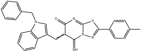 6-[(1-benzyl-1H-indol-3-yl)methylene]-5-imino-2-(4-methylphenyl)-5,6-dihydro-7H-[1,3,4]thiadiazolo[3,2-a]pyrimidin-7-one Struktur