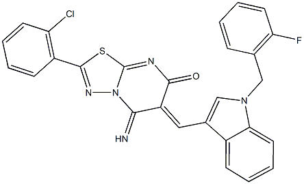 2-(2-chlorophenyl)-6-{[1-(2-fluorobenzyl)-1H-indol-3-yl]methylene}-5-imino-5,6-dihydro-7H-[1,3,4]thiadiazolo[3,2-a]pyrimidin-7-one Structure