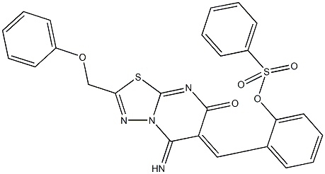 2-[(5-imino-7-oxo-2-(phenoxymethyl)-5H-[1,3,4]thiadiazolo[3,2-a]pyrimidin-6(7H)-ylidene)methyl]phenyl benzenesulfonate 结构式