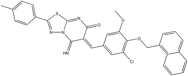 6-[3-chloro-5-methoxy-4-(1-naphthylmethoxy)benzylidene]-5-imino-2-(4-methylphenyl)-5,6-dihydro-7H-[1,3,4]thiadiazolo[3,2-a]pyrimidin-7-one 结构式