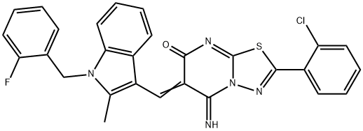 2-(2-chlorophenyl)-6-{[1-(2-fluorobenzyl)-2-methyl-1H-indol-3-yl]methylene}-5-imino-5,6-dihydro-7H-[1,3,4]thiadiazolo[3,2-a]pyrimidin-7-one,445456-98-4,结构式