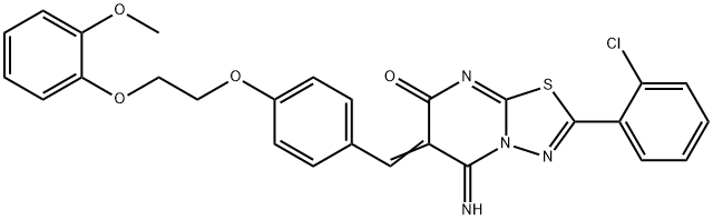 2-(2-chlorophenyl)-5-imino-6-{4-[2-(2-methoxyphenoxy)ethoxy]benzylidene}-5,6-dihydro-7H-[1,3,4]thiadiazolo[3,2-a]pyrimidin-7-one,445457-00-1,结构式