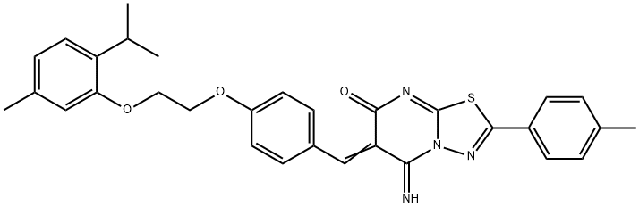5-imino-6-{4-[2-(2-isopropyl-5-methylphenoxy)ethoxy]benzylidene}-2-(4-methylphenyl)-5,6-dihydro-7H-[1,3,4]thiadiazolo[3,2-a]pyrimidin-7-one Struktur