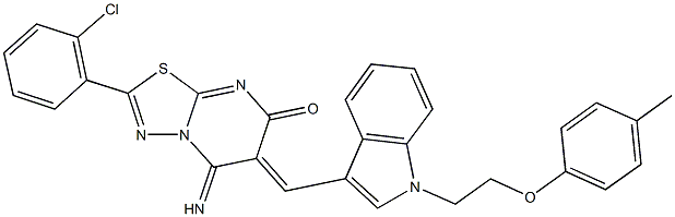 2-(2-chlorophenyl)-5-imino-6-({1-[2-(4-methylphenoxy)ethyl]-1H-indol-3-yl}methylene)-5,6-dihydro-7H-[1,3,4]thiadiazolo[3,2-a]pyrimidin-7-one Struktur