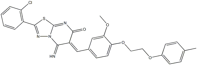 2-(2-chlorophenyl)-5-imino-6-{3-methoxy-4-[2-(4-methylphenoxy)ethoxy]benzylidene}-5,6-dihydro-7H-[1,3,4]thiadiazolo[3,2-a]pyrimidin-7-one 结构式