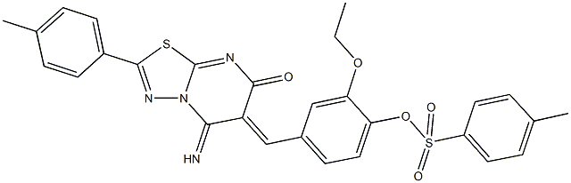 2-ethoxy-4-[(5-imino-2-(4-methylphenyl)-7-oxo-5H-[1,3,4]thiadiazolo[3,2-a]pyrimidin-6(7H)-ylidene)methyl]phenyl 4-methylbenzenesulfonate 化学構造式