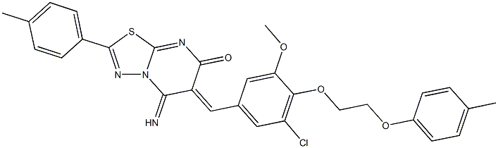 6-{3-chloro-5-methoxy-4-[2-(4-methylphenoxy)ethoxy]benzylidene}-5-imino-2-(4-methylphenyl)-5,6-dihydro-7H-[1,3,4]thiadiazolo[3,2-a]pyrimidin-7-one Structure
