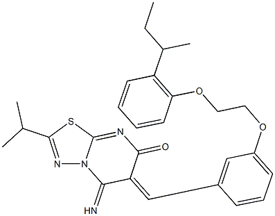 6-{3-[2-(2-sec-butylphenoxy)ethoxy]benzylidene}-5-imino-2-isopropyl-5,6-dihydro-7H-[1,3,4]thiadiazolo[3,2-a]pyrimidin-7-one Struktur