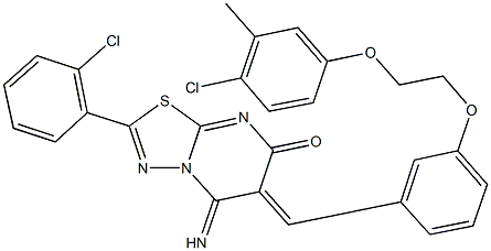 6-{3-[2-(4-chloro-3-methylphenoxy)ethoxy]benzylidene}-2-(2-chlorophenyl)-5-imino-5,6-dihydro-7H-[1,3,4]thiadiazolo[3,2-a]pyrimidin-7-one,445457-72-7,结构式
