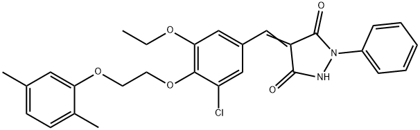 4-{3-chloro-4-[2-(2,5-dimethylphenoxy)ethoxy]-5-ethoxybenzylidene}-1-phenyl-3,5-pyrazolidinedione Structure