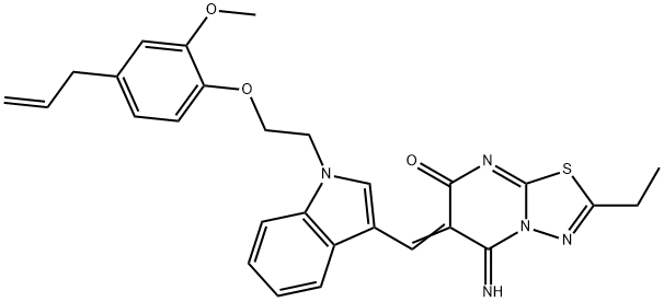 6-({1-[2-(4-allyl-2-methoxyphenoxy)ethyl]-1H-indol-3-yl}methylene)-2-ethyl-5-imino-5,6-dihydro-7H-[1,3,4]thiadiazolo[3,2-a]pyrimidin-7-one Structure