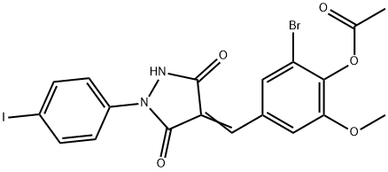 2-bromo-4-{[1-(4-iodophenyl)-3,5-dioxo-4-pyrazolidinylidene]methyl}-6-methoxyphenyl acetate Structure