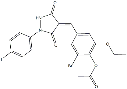2-bromo-6-ethoxy-4-{[1-(4-iodophenyl)-3,5-dioxo-4-pyrazolidinylidene]methyl}phenyl acetate Struktur