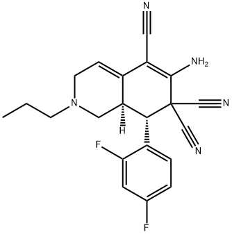 6-amino-8-(2,4-difluorophenyl)-2-propyl-2,3,8,8a-tetrahydro-5,7,7(1H)-isoquinolinetricarbonitrile,445462-63-5,结构式