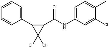 2,2-dichloro-N-(3-chloro-4-methylphenyl)-3-phenylcyclopropanecarboxamide Struktur