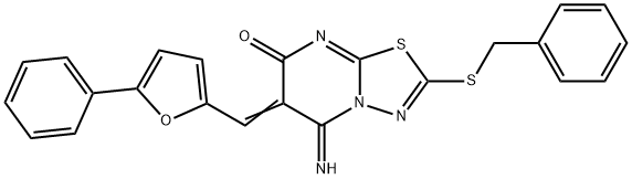 2-(benzylsulfanyl)-5-imino-6-[(5-phenyl-2-furyl)methylene]-5,6-dihydro-7H-[1,3,4]thiadiazolo[3,2-a]pyrimidin-7-one,446056-07-1,结构式