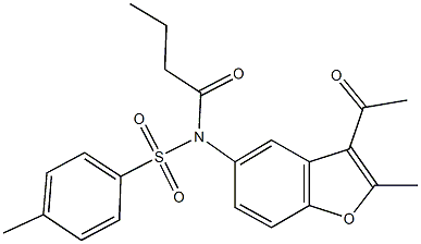 N-(3-acetyl-2-methyl-1-benzofuran-5-yl)-N-butyryl-4-methylbenzenesulfonamide Struktur