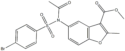 methyl 5-{acetyl[(4-bromophenyl)sulfonyl]amino}-2-methyl-1-benzofuran-3-carboxylate 化学構造式