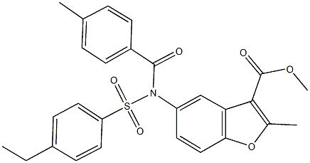 methyl 5-[[(4-ethylphenyl)sulfonyl](4-methylbenzoyl)amino]-2-methyl-1-benzofuran-3-carboxylate Struktur