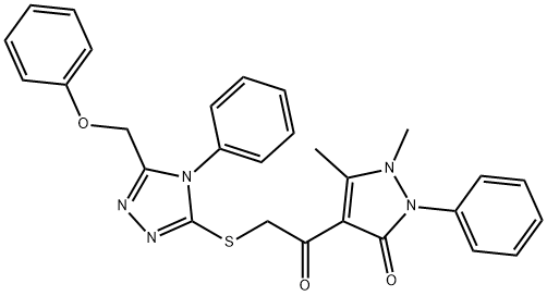 1,5-dimethyl-4-({[5-(phenoxymethyl)-4-phenyl-4H-1,2,4-triazol-3-yl]sulfanyl}acetyl)-2-phenyl-1,2-dihydro-3H-pyrazol-3-one,448904-73-2,结构式