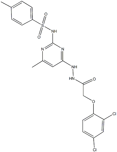 N-(4-{2-[(2,4-dichlorophenoxy)acetyl]hydrazino}-6-methyl-2-pyrimidinyl)-4-methylbenzenesulfonamide 化学構造式