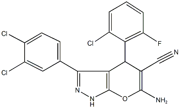 6-amino-4-(2-chloro-6-fluorophenyl)-3-(3,4-dichlorophenyl)-1,4-dihydropyrano[2,3-c]pyrazole-5-carbonitrile,448907-25-3,结构式