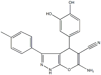6-amino-4-(3,4-dihydroxyphenyl)-3-(4-methylphenyl)-1,4-dihydropyrano[2,3-c]pyrazole-5-carbonitrile,448907-61-7,结构式
