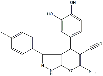 6-amino-4-(3,4-dihydroxyphenyl)-3-(4-methylphenyl)-1,4-dihydropyrano[2,3-c]pyrazole-5-carbonitrile Structure