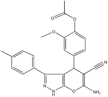 4-[6-amino-5-cyano-3-(4-methylphenyl)-1,4-dihydropyrano[2,3-c]pyrazol-4-yl]-2-methoxyphenyl acetate Structure