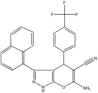 6-amino-3-(1-naphthyl)-4-[4-(trifluoromethyl)phenyl]-1,4-dihydropyrano[2,3-c]pyrazole-5-carbonitrile 化学構造式