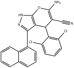 6-amino-4-(2,6-dichlorophenyl)-3-(1-naphthyl)-1,4-dihydropyrano[2,3-c]pyrazole-5-carbonitrile,448907-99-1,结构式