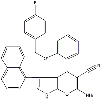 6-amino-4-{2-[(4-fluorobenzyl)oxy]phenyl}-3-(1-naphthyl)-1,4-dihydropyrano[2,3-c]pyrazole-5-carbonitrile|