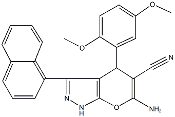 6-amino-4-(2,5-dimethoxyphenyl)-3-(1-naphthyl)-1,4-dihydropyrano[2,3-c]pyrazole-5-carbonitrile 结构式