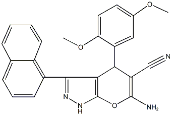 6-amino-4-(2,5-dimethoxyphenyl)-3-(1-naphthyl)-1,4-dihydropyrano[2,3-c]pyrazole-5-carbonitrile 化学構造式