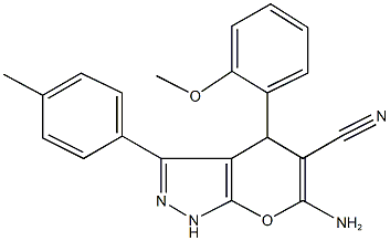 6-amino-4-(2-methoxyphenyl)-3-(4-methylphenyl)-1,4-dihydropyrano[2,3-c]pyrazole-5-carbonitrile Structure