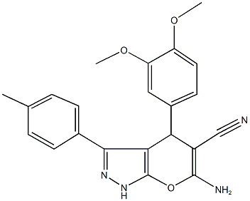 6-amino-4-(3,4-dimethoxyphenyl)-3-(4-methylphenyl)-1,4-dihydropyrano[2,3-c]pyrazole-5-carbonitrile,448908-32-5,结构式