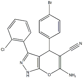 6-amino-4-(4-bromophenyl)-3-(2-chlorophenyl)-1,4-dihydropyrano[2,3-c]pyrazole-5-carbonitrile 结构式