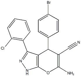 6-amino-4-(4-bromophenyl)-3-(2-chlorophenyl)-1,4-dihydropyrano[2,3-c]pyrazole-5-carbonitrile Structure